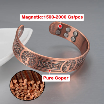 Vinterly Pure Copper Bracelets Vintage Viking Yggdrasil 15mm Adjustable Cuff Bangles Health Energy High Magnet Jewelry Resizable