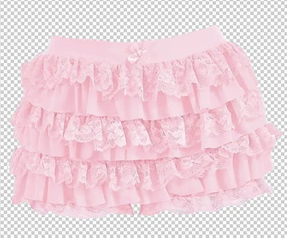 Women's Bow Lace Ruffle Shorts – Y2K Elastic-Waist Summer Shorts