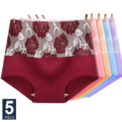 5Pcs/Set High Waist Cotton Panties Women Body Slimming Underwear Fashion Print Briefs Ladies Panty Breathable Female Lingerie