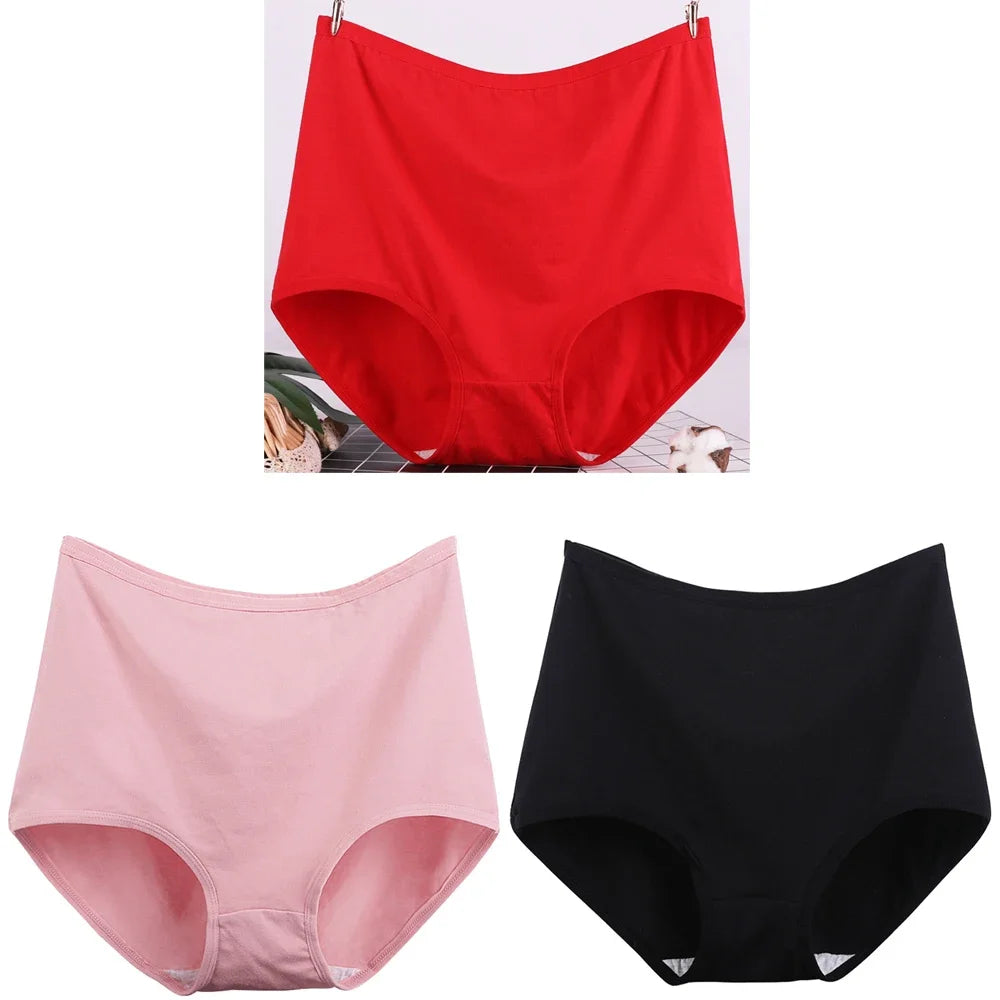 3pcs Cotton Women Panties Lady Plus Size Underwear Large Size High Waist Briefs Breathable Solid Color Female Lingerie