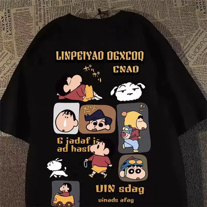 Crayo.n Littl.e New Japanese Anime Printed Cotton T-shirt Cute Style Women's Short Sleeve T-shirt Personality High-Quality Tops