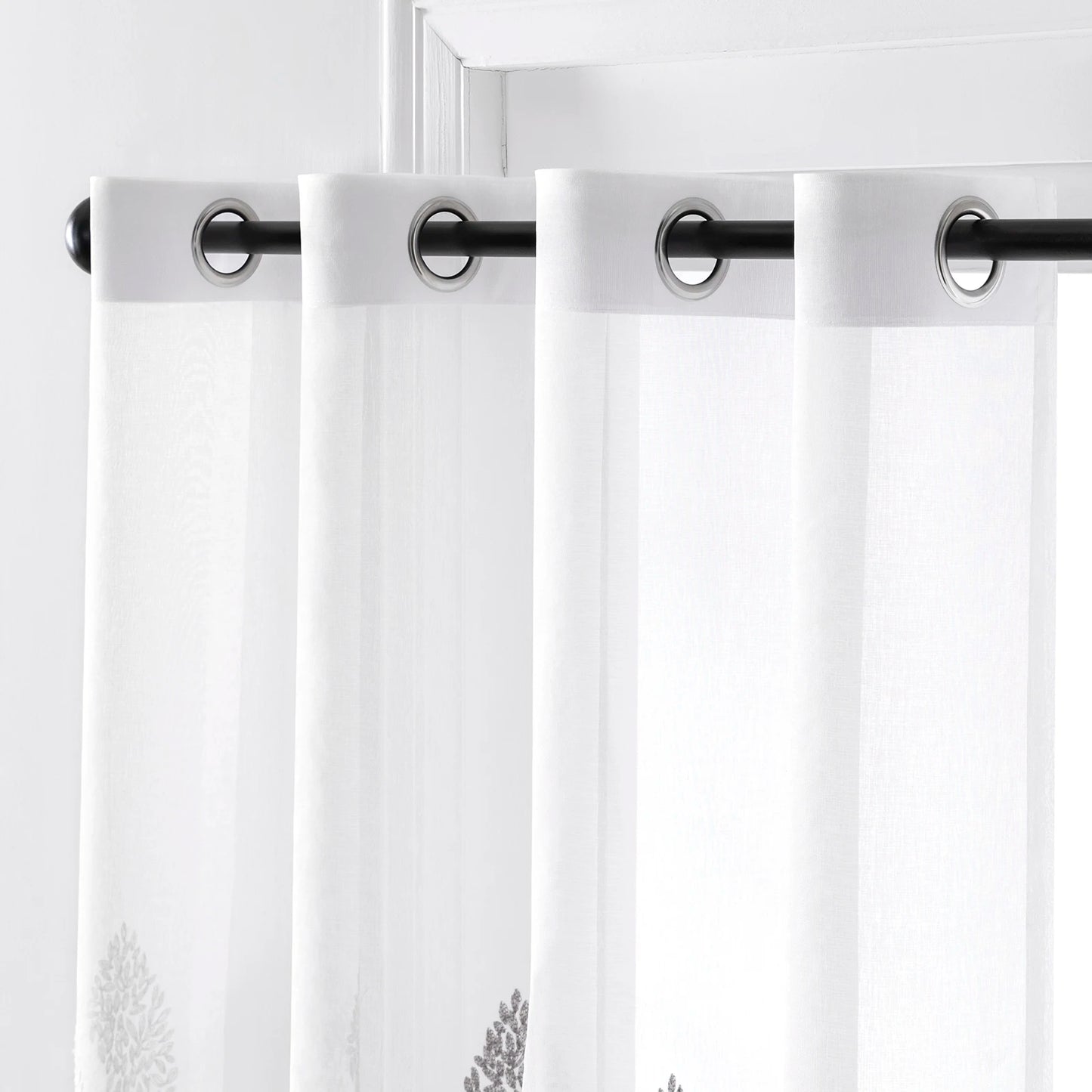 Long Sheer Curtain - Embroidered Voile Curtain Panels with Rod Pocket for Bedroom & Living Room