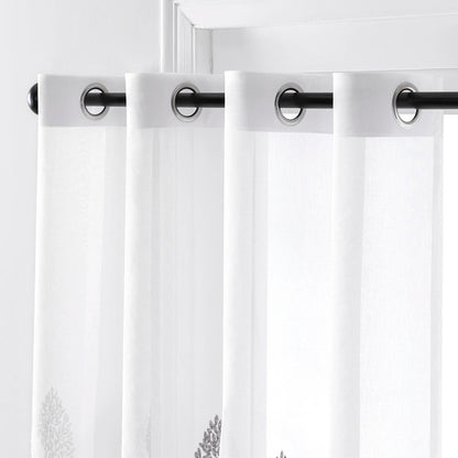 Long Sheer Curtain - Embroidered Voile Curtain Panels with Rod Pocket for Bedroom & Living Room