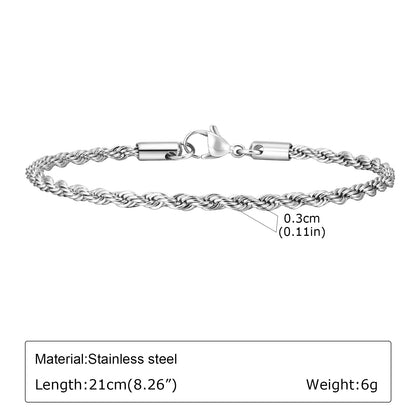 Punk Silver Color Men's Chain Bracelets,Hiphop Stainless Steel Braided Link Wristband,Classic Metal Jewelry Gift for Him Dad