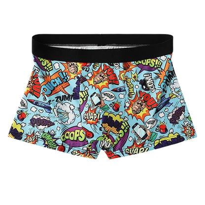 5PCS Random Men's Breathable Boxer Underwear with Colorful Graffiti Patterns Elastic Waistband Trendy and Fashionable Underwear