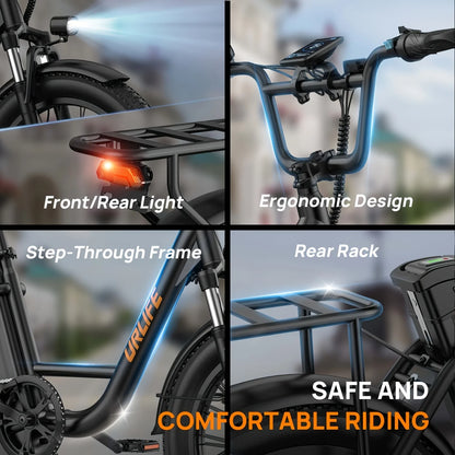 URLIFE 1000W E20 Electric Bike | 48V 13Ah Removable Battery, 28MPH, 20''X3" Fat Tire, 7-Speed E-Bike with Dual Disc Brake