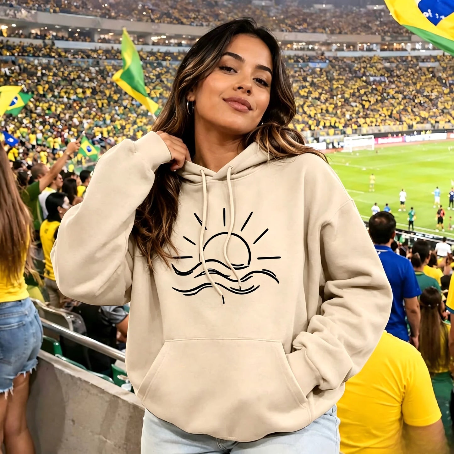 Women'S Sun Pattern Print Hoodie Casual Hooded Sweatshirt With Drawstring  Cartoon Style Fall/Winter Wear Outfit Unisex Top
