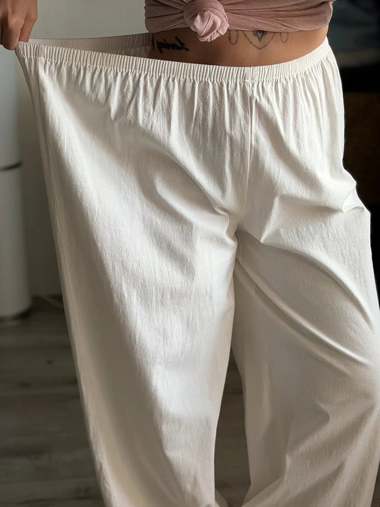 Wide Leg Red Pants For Women Cotton Long Bloomers White Autumn Elastic Waist Lantern Trousers Women Straight Practice Pants Lady