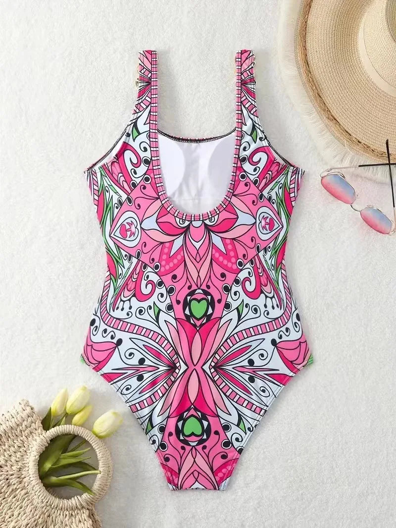 Sexy and Fashionable Swimsuit 2026 Women's Retro Printed Push Up Swimsuit with One Piece Swimsuit Women Hot Spring Bikini Cut