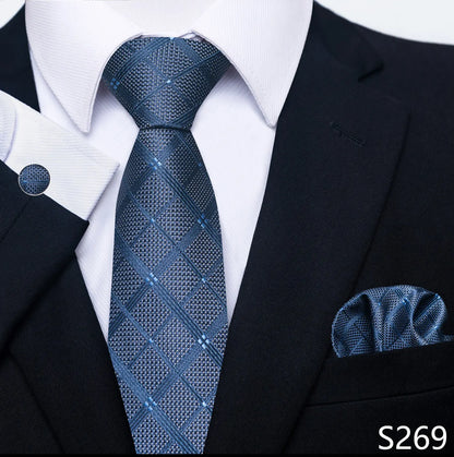 Mens Blue Gold Tie  Pocket Square Set - Wedding  Party Accessories