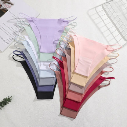 4PCS/Set Seamless Thin Strap Thong Underwear Women Low Rise Briefs Ice Silk Comfortable Panties Multi Color No Trace Lingerie