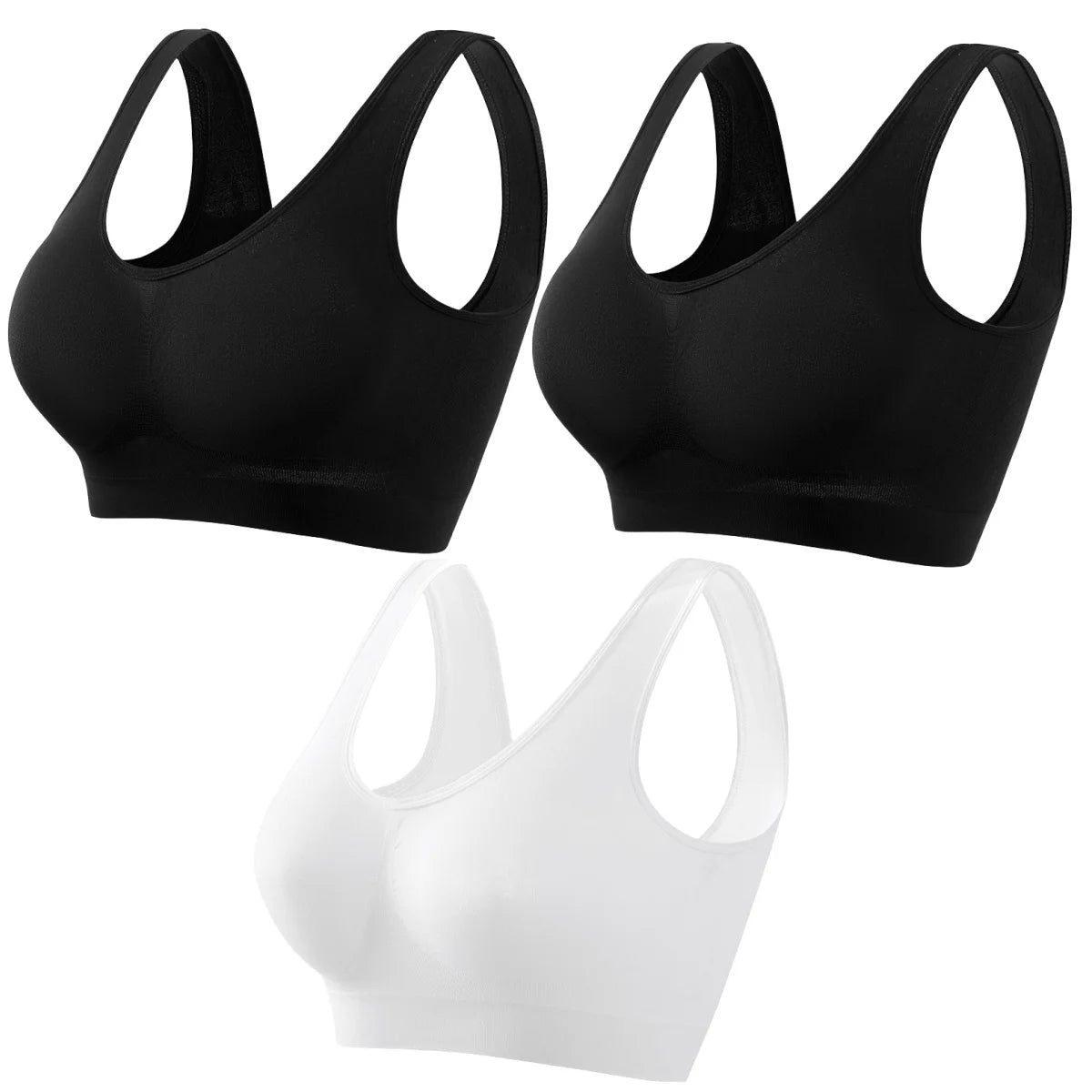 3Pcs/Set Women Seamless Knit Tank Sports Bra Solid Color Bralette Top Wide Strap Integrated Lining Without Pads Lingerie S-5XL