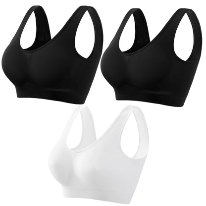 3Pcs/Set Women Seamless Knit Tank Sports Bra Solid Color Bralette Top Wide Strap Integrated Lining Without Pads Lingerie S-5XL