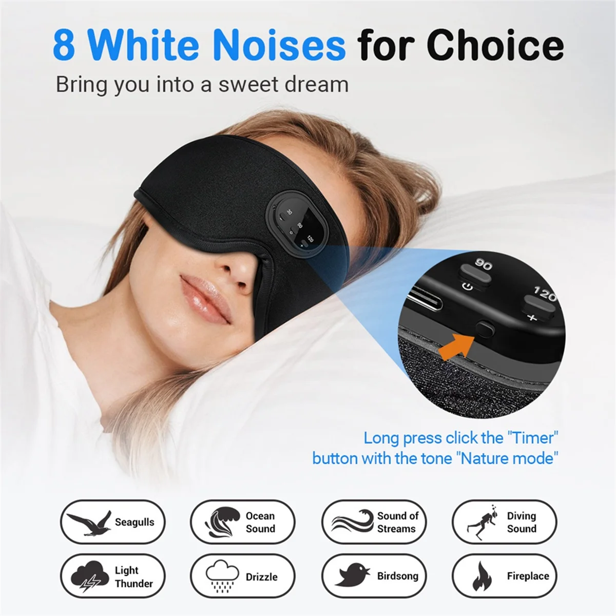 A20M 3D Bluetooth Sleeping Mask Headphones Eye Mask Comfortable Wireless Music Sleep Mask Noise Reduction Blackout Sleep Mask