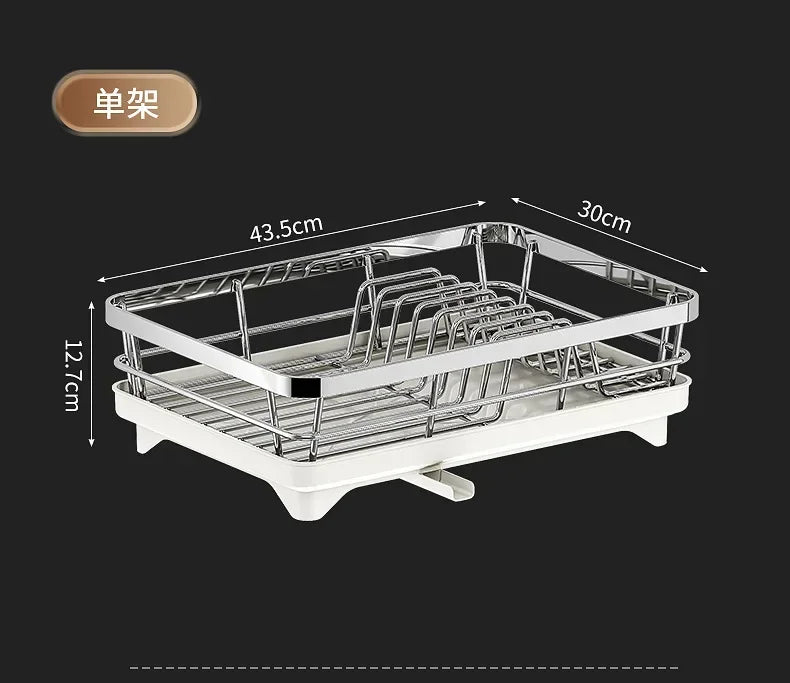 Stainless Steel 2 Tier Dish Rack Adjustable Countertop Organizer Bowl Drainer Multifunctional Kitchen Utensil Storage Holder Hom