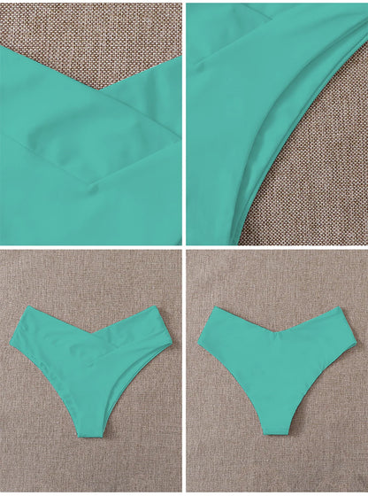 Sexy Solid Color V Cheeky Bikini Bottoms Women Triangle Thong High Waist Beach Swimwear Shorts Bathing Suit Brazilian Biquinis