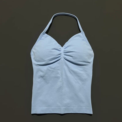 Women Yoga Vest - Longline Strappy Top | Breathable Fitness Tank Top Open Back Halter