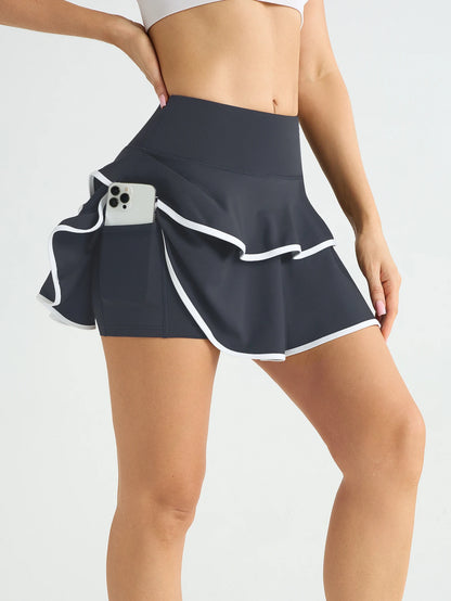 Women High Waist Color Block Skort With Inner Pockets Tennis Pleated Skirts Inner Pocket Quick Dry Sportawear