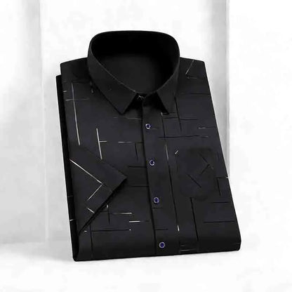 2026 High-Quality Men's Casual Fashion Shirt Short Sleeve Button-Down with Geometric Pattern