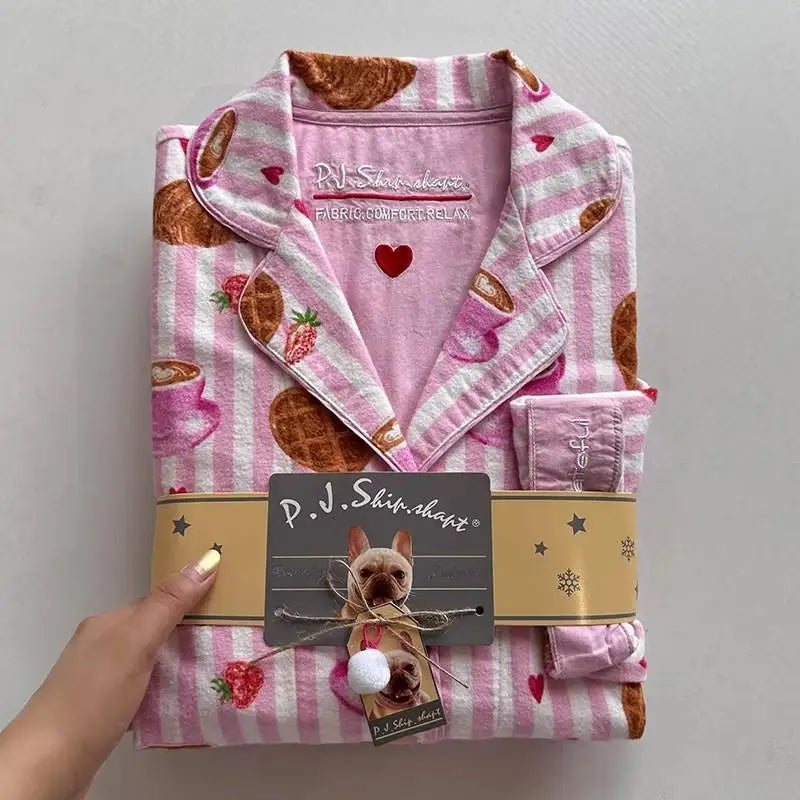 2026 Spring Autumn Winter New Home Clothes Women Cotton Pajamas Suit Cartoon Nightwear Comfort Shirt Pants Gift Loungewear