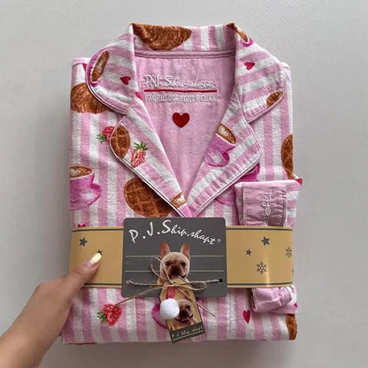 2026 Spring Autumn Winter New Home Clothes Women Cotton Pajamas Suit Cartoon Nightwear Comfort Shirt Pants Gift Loungewear