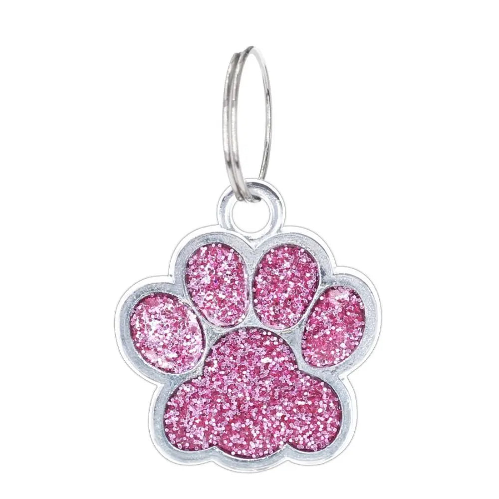 Cat Dog Paw Print Dog Cat Tags Anti-Lost Pet Glitter Pendant with Hook Exquisite Pet Collar Tag Pendant Kitten