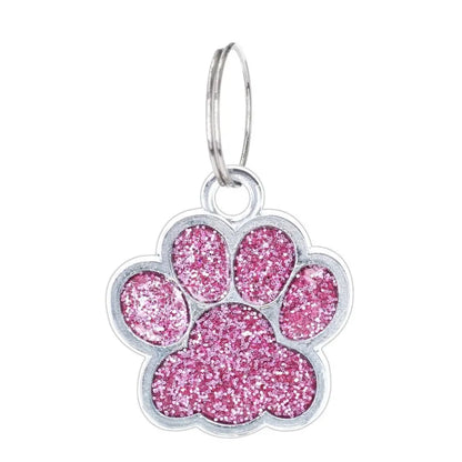 Cat Dog Paw Print Dog Cat Tags Anti-Lost Pet Glitter Pendant with Hook Exquisite Pet Collar Tag Pendant Kitten