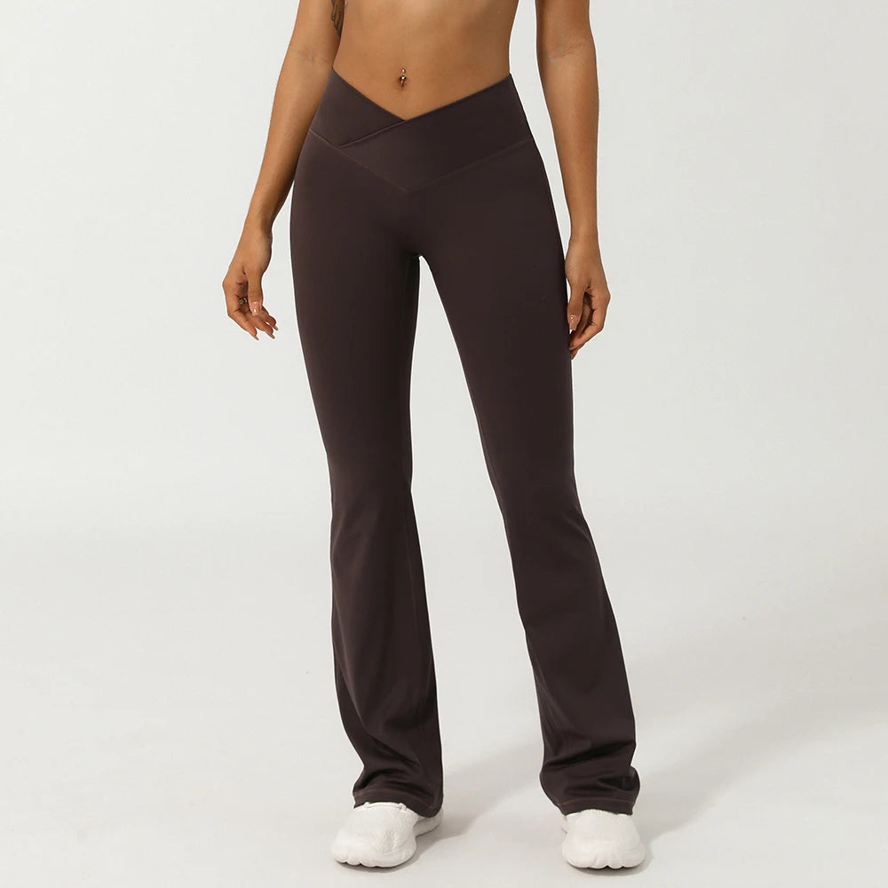 V-Cross Fitness Flare Pants Lifting Buttocks Cross Waist Yoga Sport Leggings Gym Outdoor Acticewear Workout Wide-Leg Pants