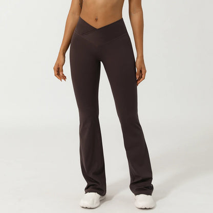V-Cross Fitness Flare Pants Lifting Buttocks Cross Waist Yoga Sport Leggings Gym Outdoor Acticewear Workout Wide-Leg Pants