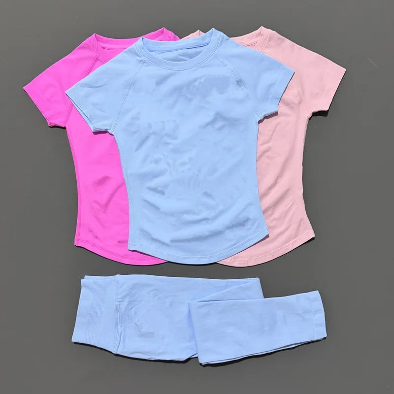 2 Piece Women Solid Color Set Summer Casual Short Sleeve T-Shirt High Waist Long Pants Soft Breathable Tracksuit Daily Outfit