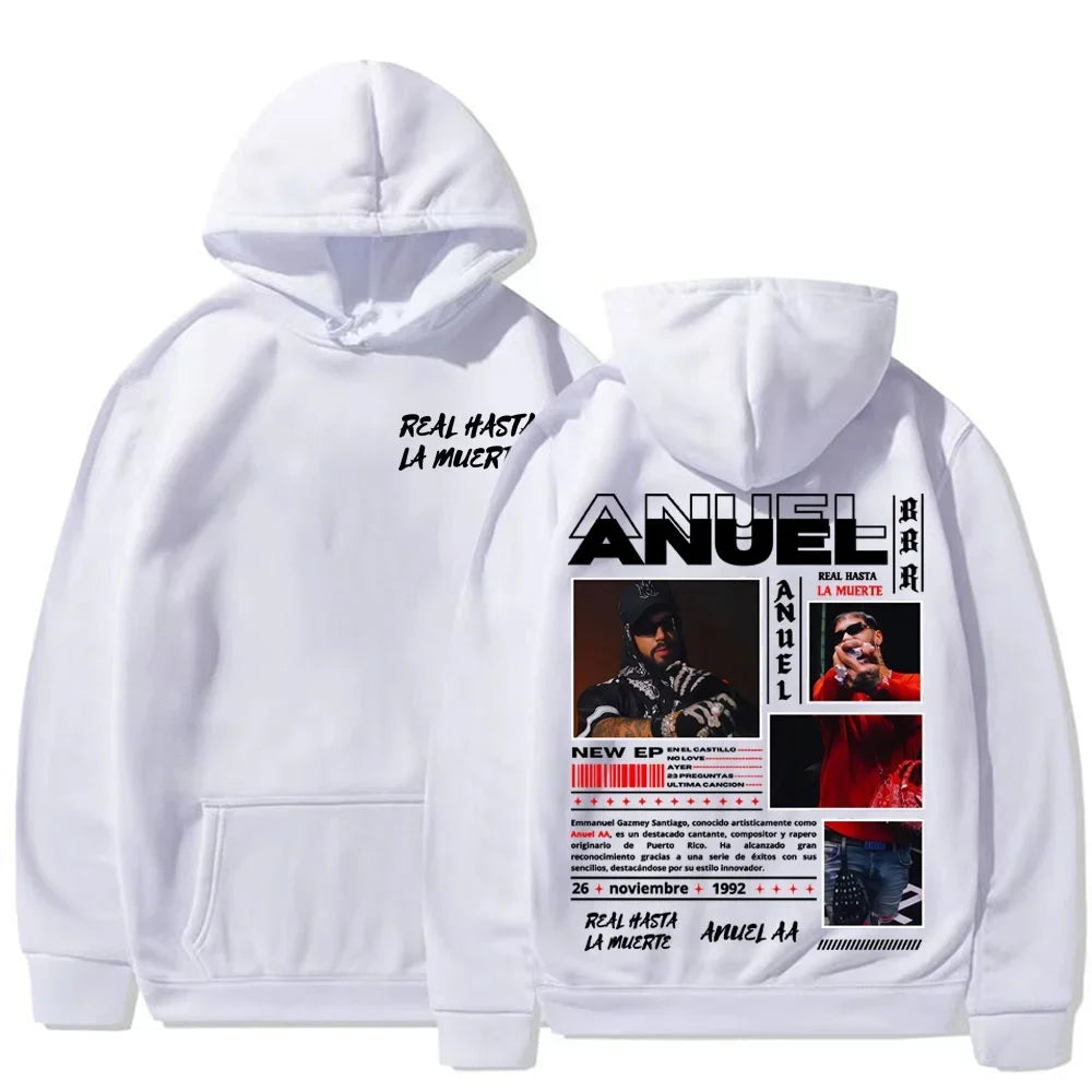 Rapper Anuel AA Real Hasta La Muerte pattern printed hoodie Autumn/winter new men's fashionable hip-hop casual hoodie