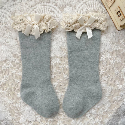 New Winter Autumn Baby Girls Knee High Socks Lace  Ruffle Long Sock Cotton Kids Toddlers Princess Christma Socken For 0-5Years