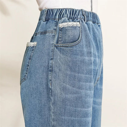 Women Wide Leg Jeans 7XL 9XL Straight Stretched Plus Size Girls Fashion Lady High Waist Female Oversized Denim Pants Trousers