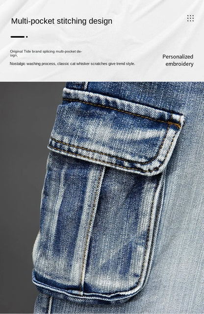Denim Shorts Men – Casual Summer Knee Length Jean Shorts with Multiple Pockets