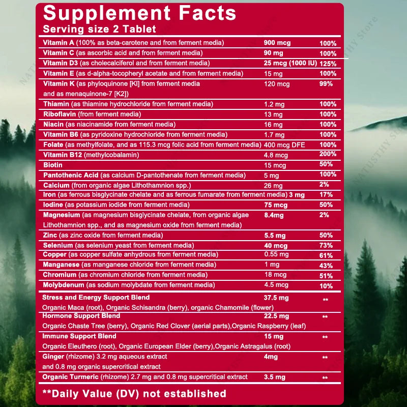 Daily Women's Multivitamin - Super Vitamins (A B C D E K) + Iron + Zinc + Organic Non-GMO Ingredients - Women's Multivitamin