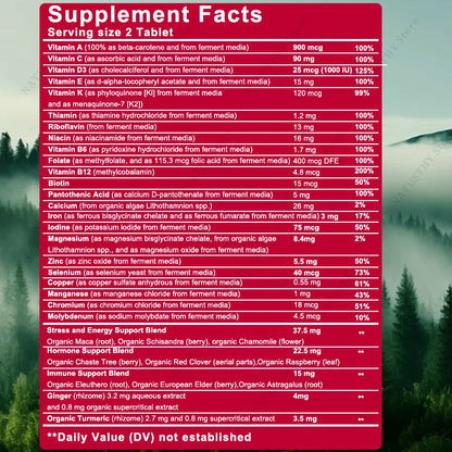Daily Women's Multivitamin - Super Vitamins (A B C D E K) + Iron + Zinc + Organic Non-GMO Ingredients - Women's Multivitamin