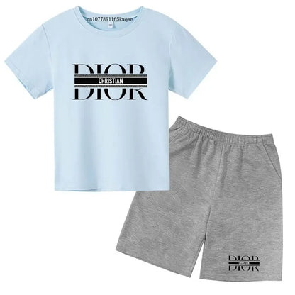 Summer Short Sleeve T Shirt +shorts 2 Piece Set Children Clothes Luxury Brand Print Sport Casual Fashion Boy Girl Kid Tracksuit
