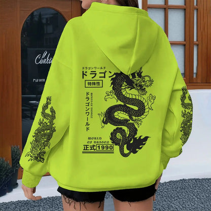 Harajuku Dragon Printed Hoodies for Men Women, Casual Japanese-style Sporty Spring Autumn Hoody, Vintage Unisex Hooded