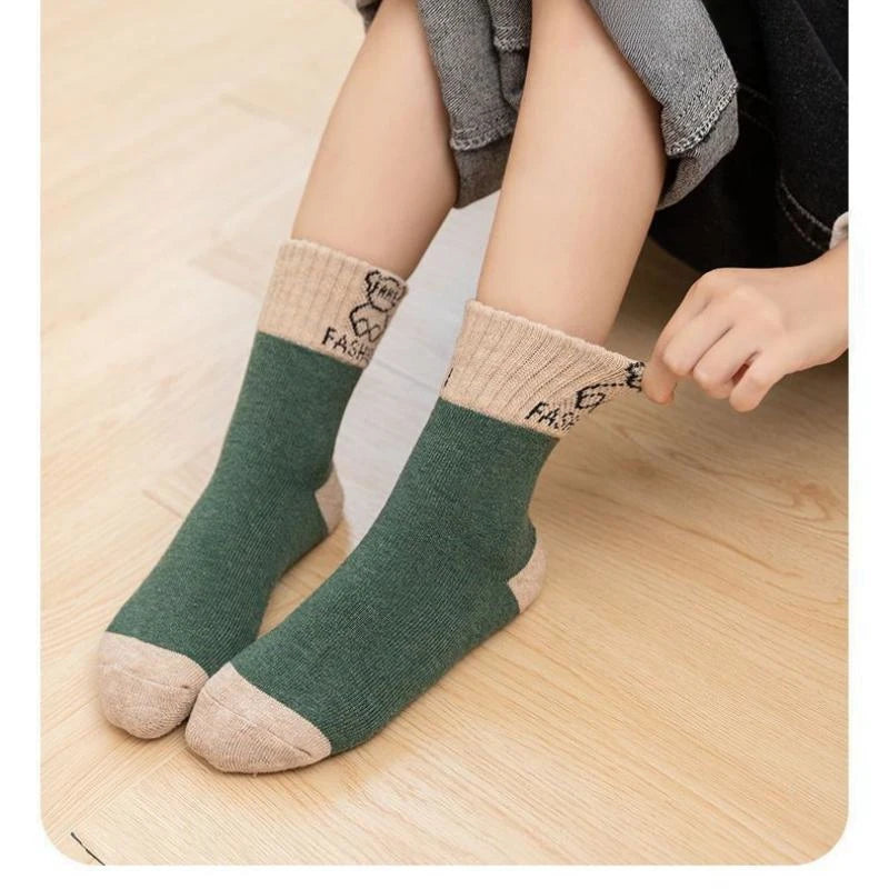 5 Pairs /bag Winter Children Socks Warm Autumn And Winter Plush Thicken Toddler Boys Girls Cotton Middle Tube Sock For 2-14 Year