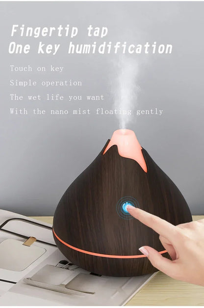 Wood Grain Essential Oil Diffuser - 350ML Ultrasonic Humidifier with Remote Control and 7 Color LED Light - ZOOMNSTORE