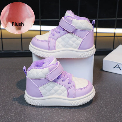 Fleece Lined Sports Shoes – Warm Kids Winter Sneakers with EVA Outsole