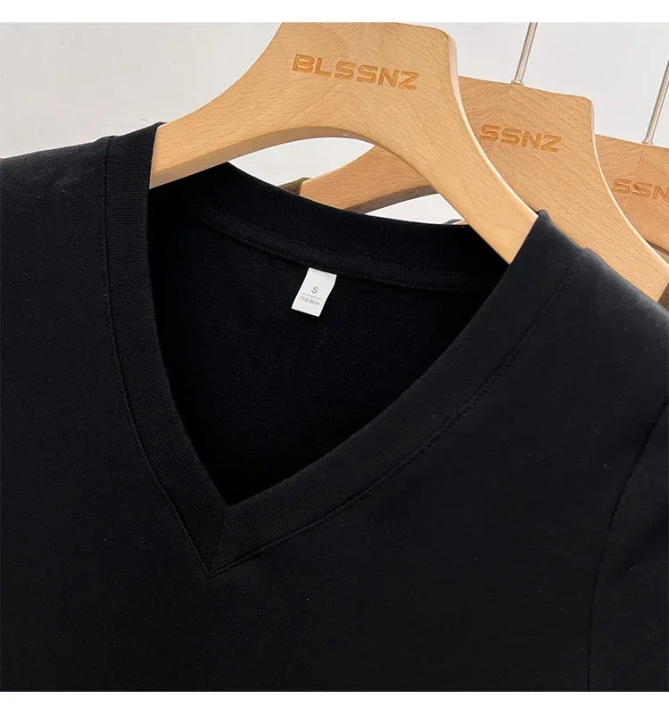 Summer Sexy V-neck Slim T Shirt Women Cotton Basic Solid Crop Tops Female Casual Tops Short Sleeve T-shirts 2026