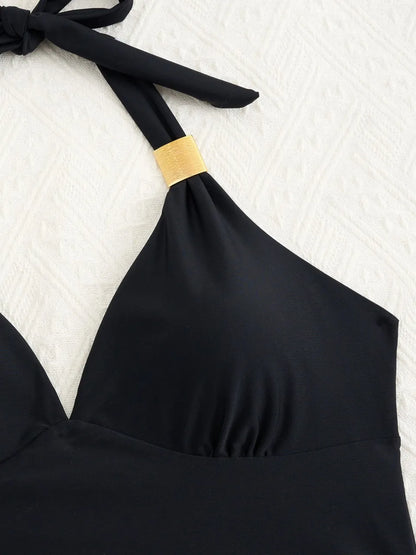 2026 Halter Tankini Set 2 Pieces Solid Backless Swimwear Women High Waist Swimsuit Female Bathing Swimming Suit Padded Beachwear