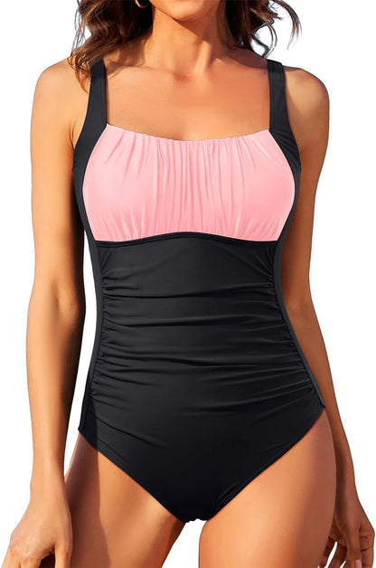 One Piece Ruched Front Swimsuit 2026 Women Vintage Solid Print Swimwear Padded Bathing Bodysuit Bather Swimming Beachwear Summer