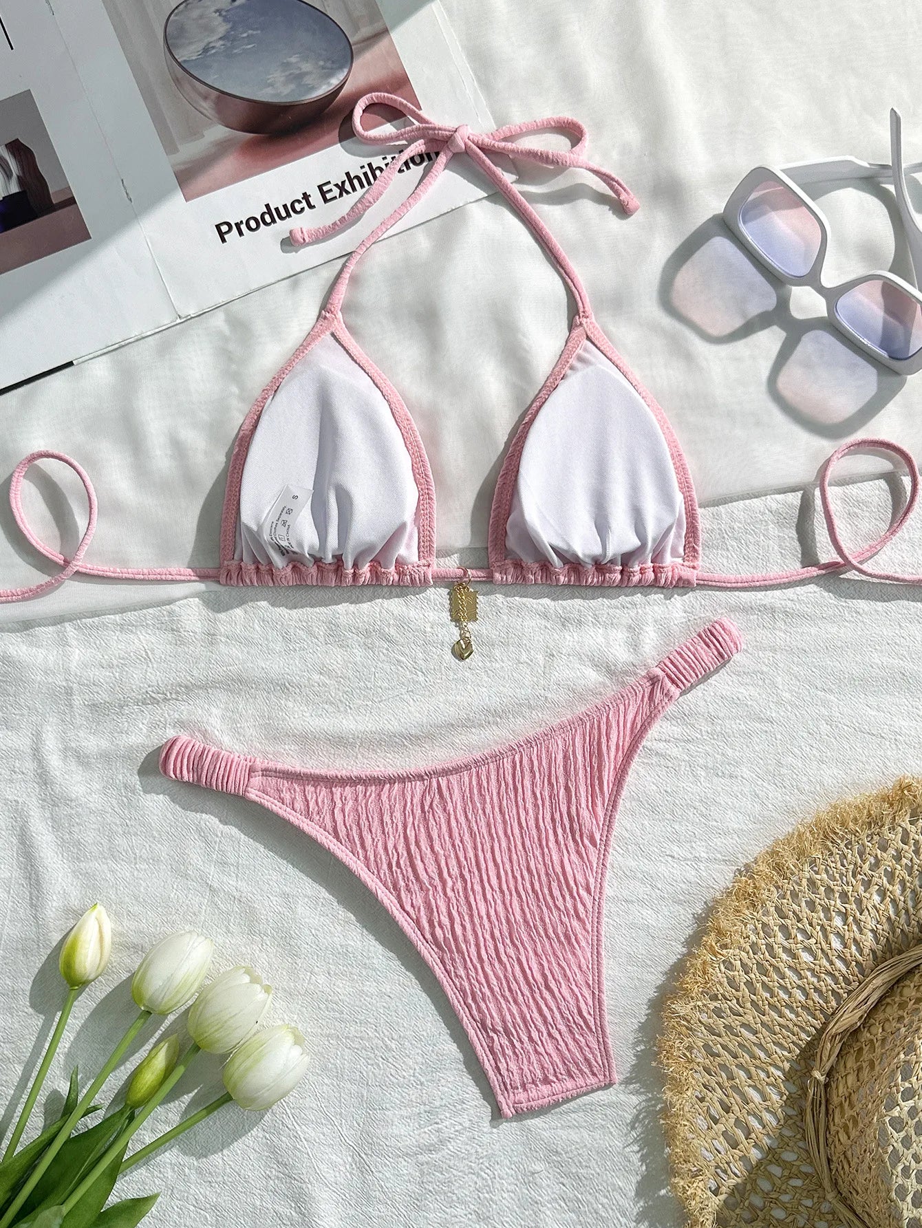 2026 women's brand new all season backless fashion sexy lace up bikini 2-piece set split swimsuit beach Brazil