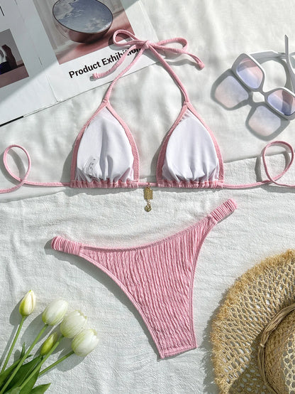 2026 women's brand new all season backless fashion sexy lace up bikini 2-piece set split swimsuit beach Brazil
