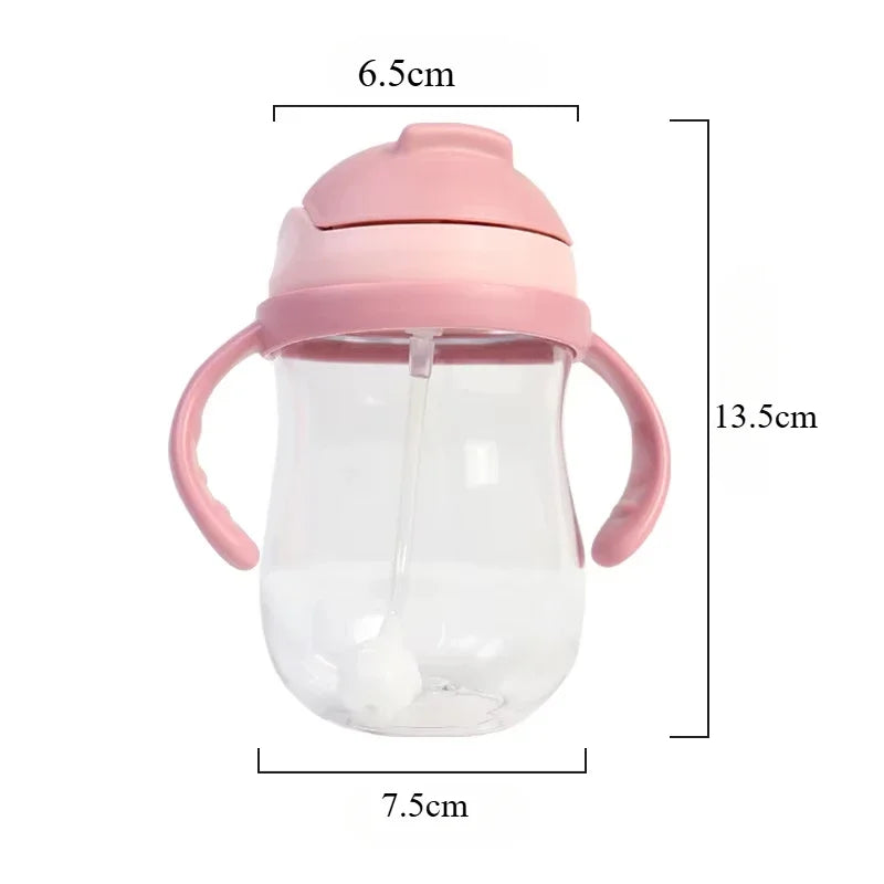 300ML Children's Drinking Water Bottle with Straw Baby Portable Bottle with Handle Outdoor Training Cup Mother Baby Products