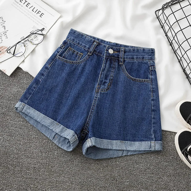 Women's High-Waist Denim Shorts – Wide-Leg Jean Shorts with Belt