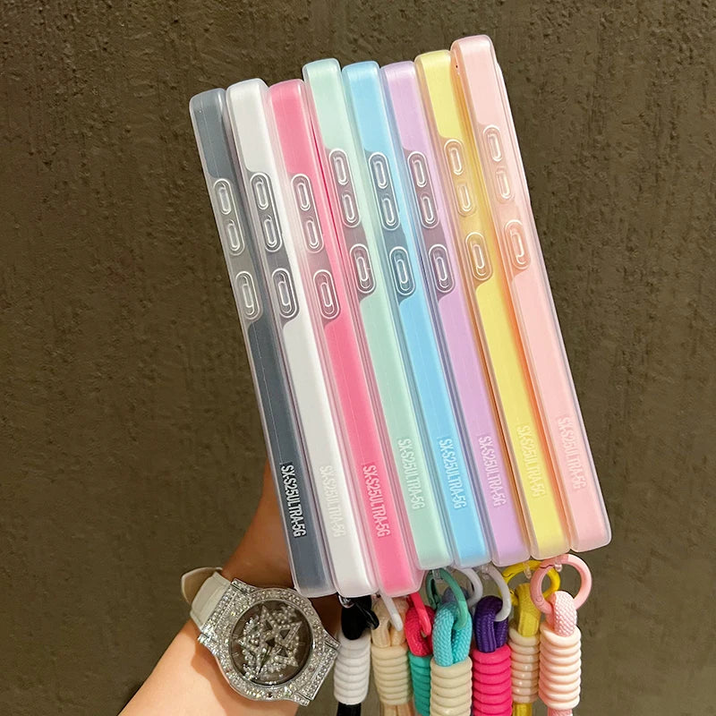 2in1 With Wrist Strap Lanyard Jelly Phone Case For Samsung Galaxy S26 S25 S24 S23 S22 Ultra Plus FE A26 A35 A54 A16 Solid Cover