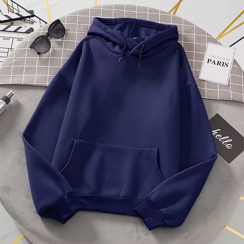 2025 Hot Sale Woman Pure Color Hoodie Urban Casual Fashion Hooded Sweatshirts All Season Female Trend Sporty Pullover Streetwear